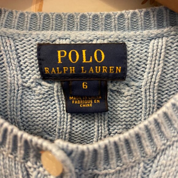 Polo Ralph Lauren Girls Monogram Cable Knit Peplum Cardigan Size 6 Preppy Easter - Picture 3 of 10